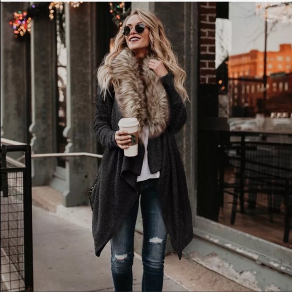 Sherpa Faux Fur Fuzzy Waterfall Cardigan Sweater - Picture 2 of 8